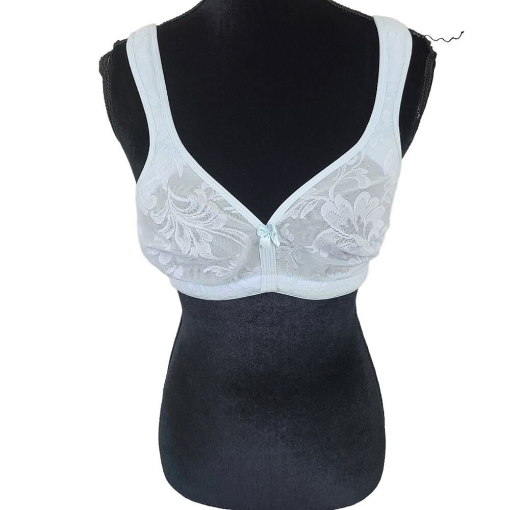 Breezies Bra Womens 34 B Jacquard Unlined Underwire Blue Lace Comfort Semi Sheer